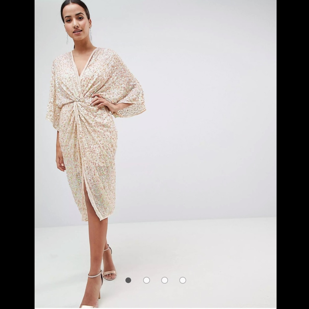 ASOS DESIGN Midi Plunge Embellished Kimono Dress